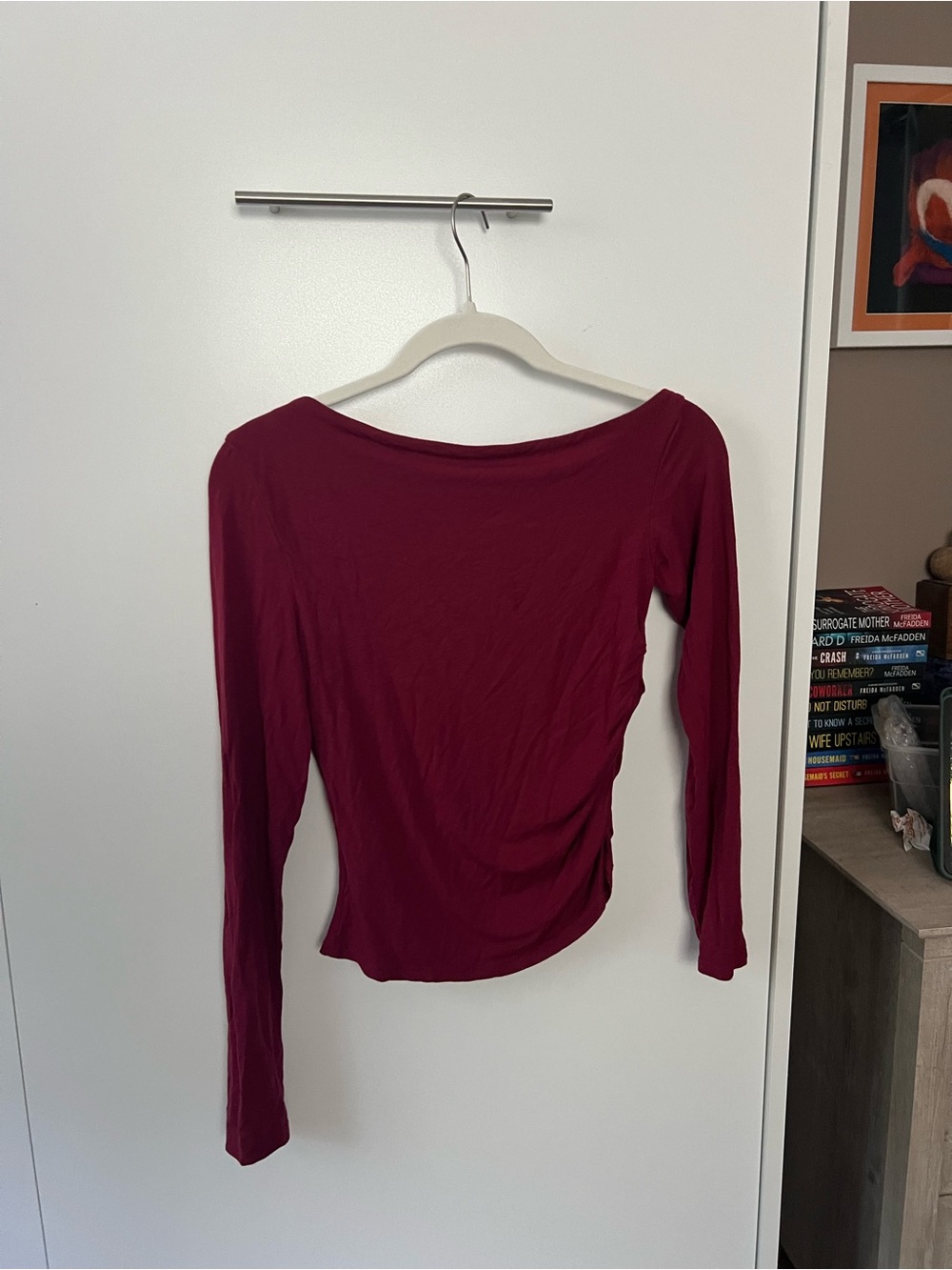 White Fox Boutique Long Sleeve Scoop Top in Burgundy